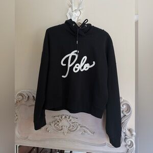 Ralph Lauren Black Hoodie Sweater with White raised Logo